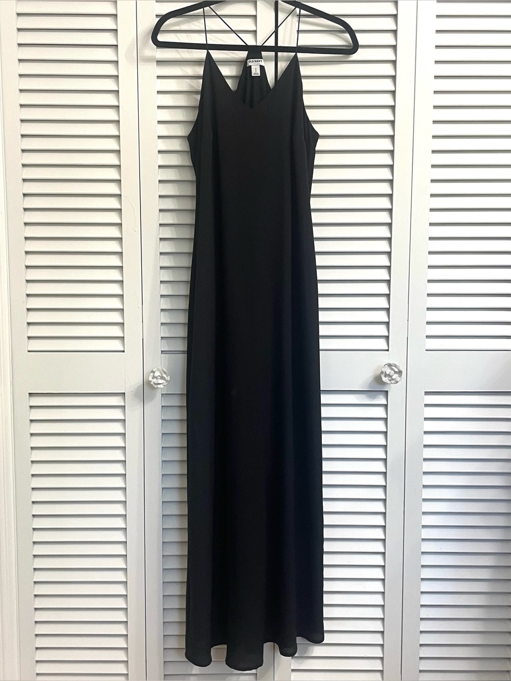 Old Navy Black Maxi Dress Chiffon Lined Spaghetti Strap Racerback Flowy Sz S